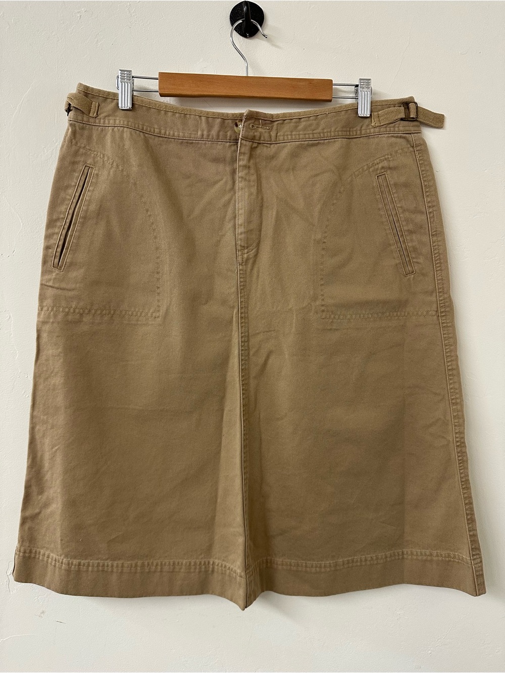 Ralph Lauren Khaki Midi Skirt with Front Pockets